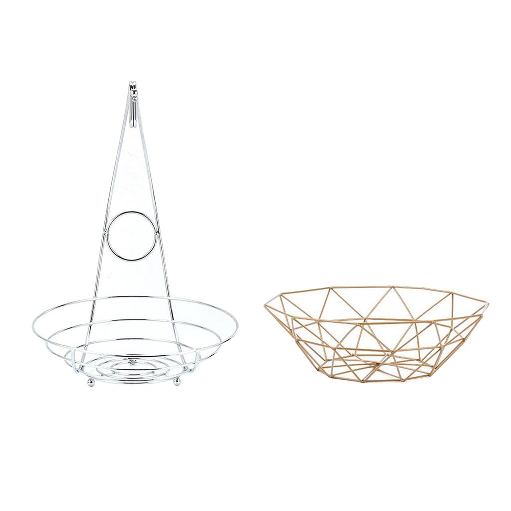 2 in 1 Chrome Banana Hanger Fruit Bowl Tree Holder Storage Basket Fruit Bowl
