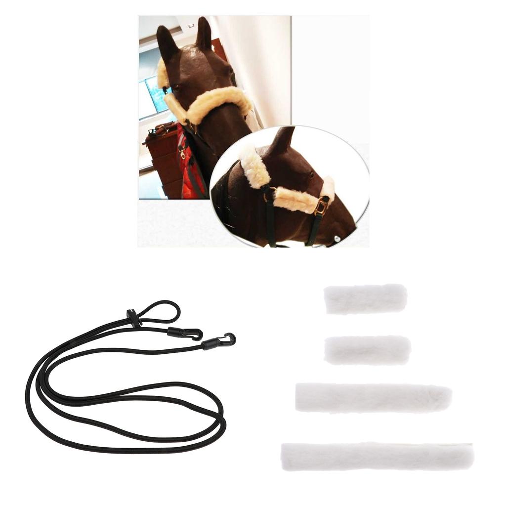 4pcs Fleece Horse Noseband Cover w/ 300cm Neck Stretcher Equestrian Supplies