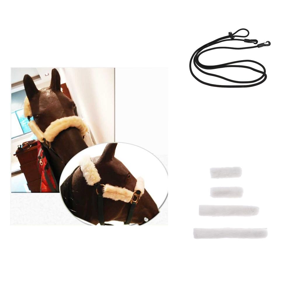 4pcs Fleece Horse Noseband Cover w/ 300cm Neck Stretcher Equestrian Supplies