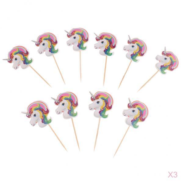 30 Pieces Magical Unicorn Cupcake Topper Wooden Sticks Birthday Food Picks