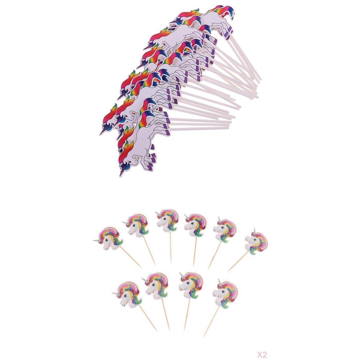 34pcs Set Unicorn Cupcake Picks Cake Topper Food Picks for Kids Party