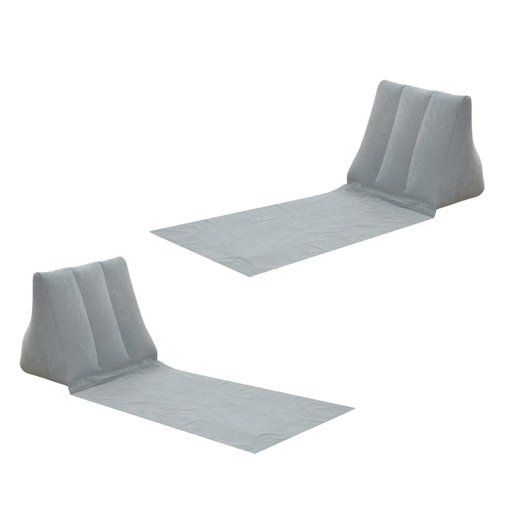 2pcs Inflating Beach Camping Lounger Back Pillow Cushion Chair Air Bed Gray