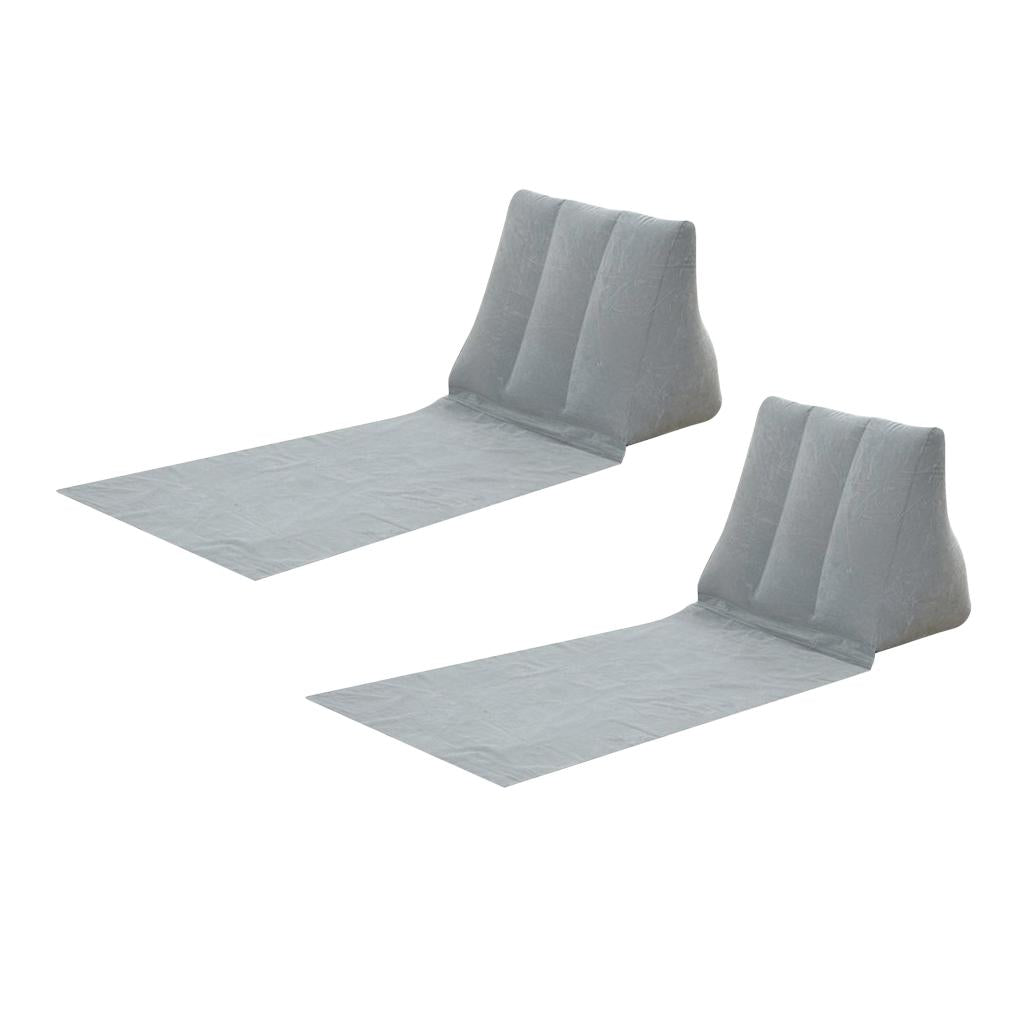 2pcs Inflating Beach Camping Lounger Back Pillow Cushion Chair Air Bed Gray
