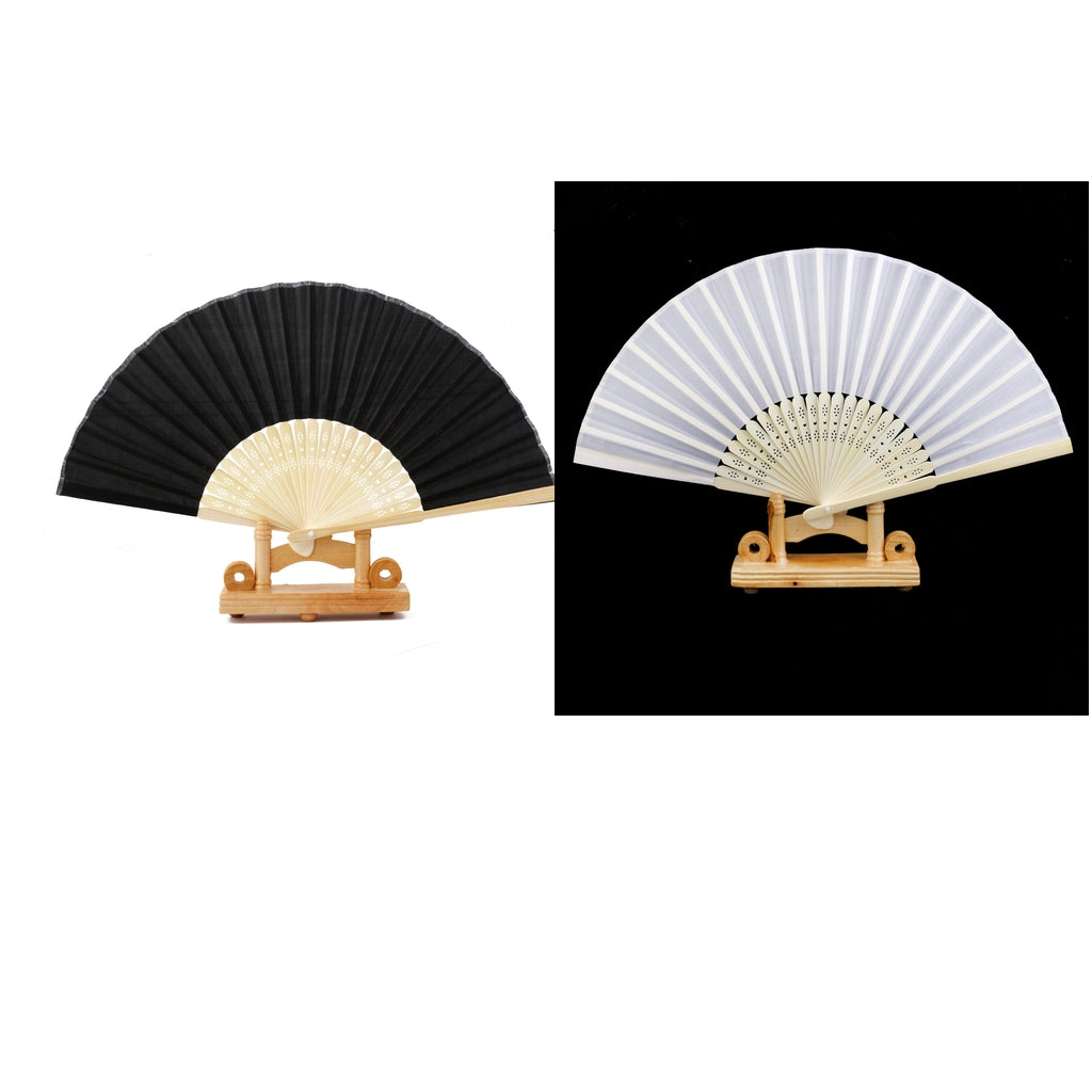 Bamboo Wood Blank Silk Folding Fan Chinese Retro Style Black and White Fan