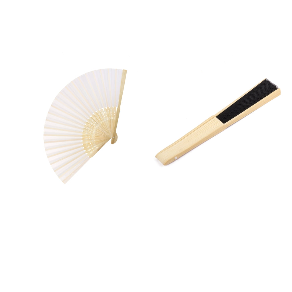 Bamboo Wood Blank Silk Folding Fan Chinese Retro Style Black and White Fan