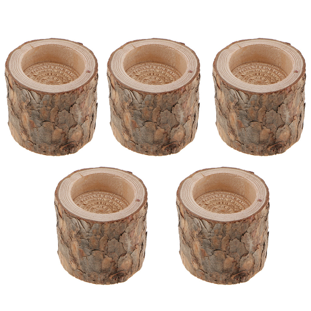 5 x Natural Tree Stump Wooden Candle Holder Tea Light Wedding Decor 5cm