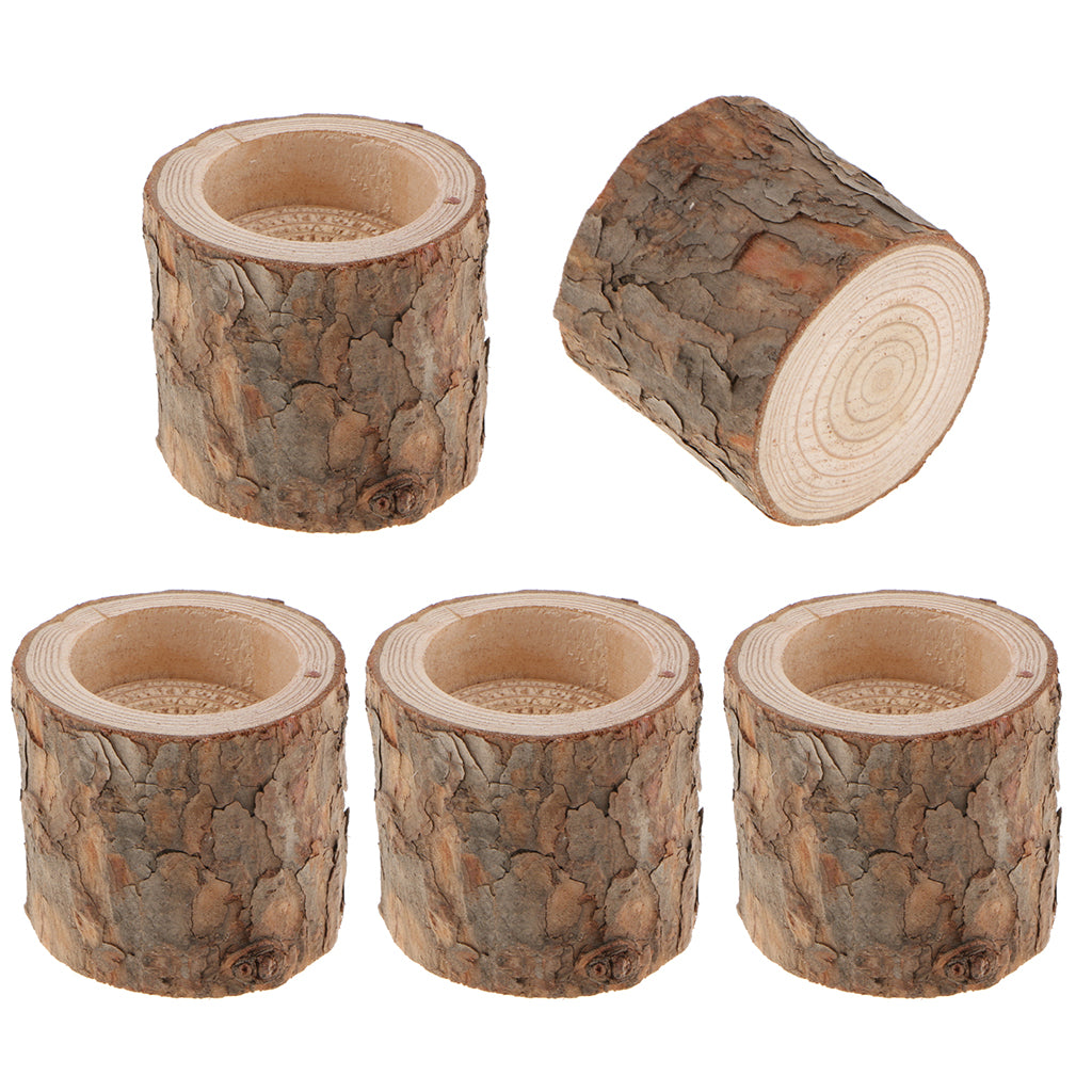 5 x Natural Tree Stump Wooden Candle Holder Tea Light Wedding Decor 5cm
