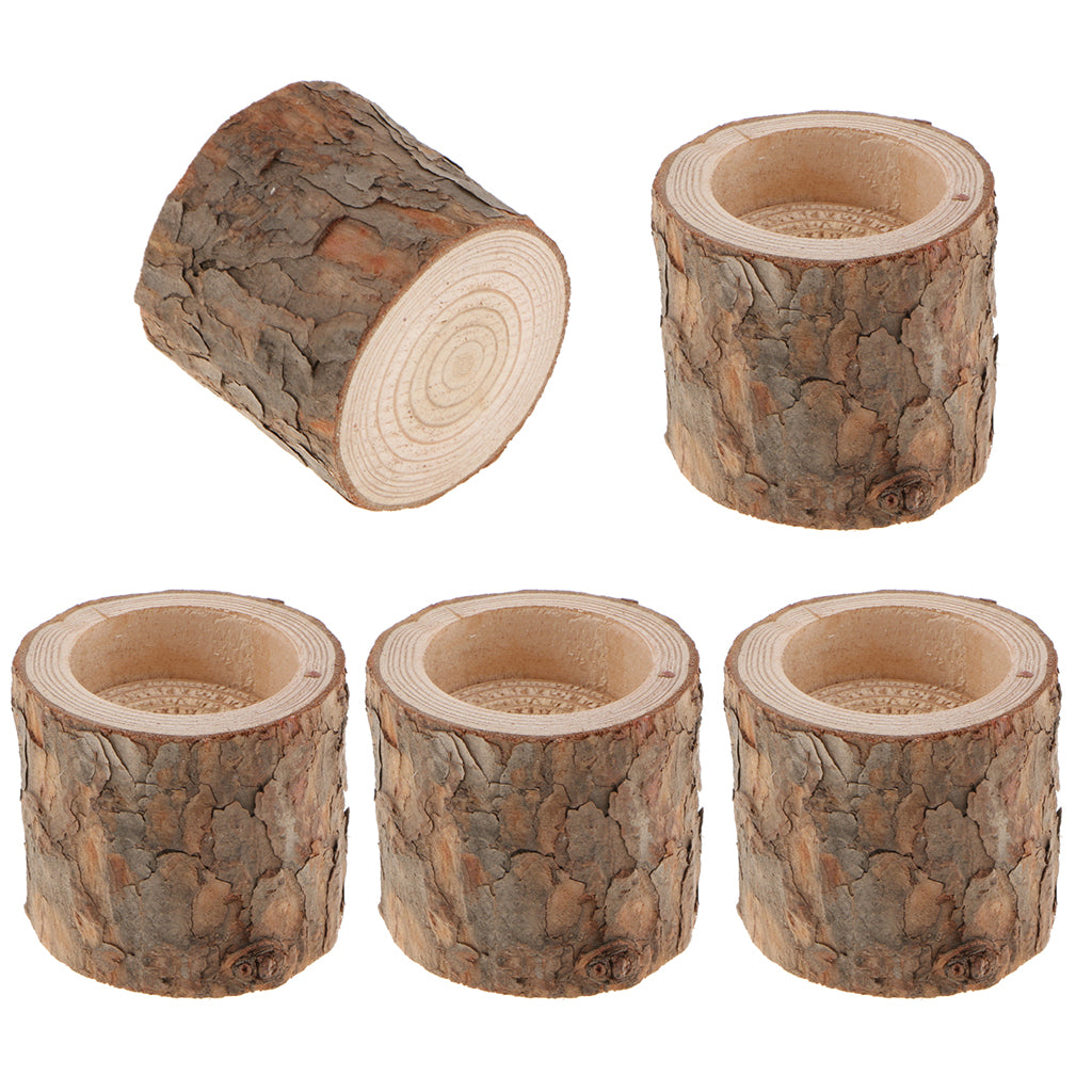 5 x Natural Tree Stump Wooden Candle Holder Tea Light Wedding Decor 5cm