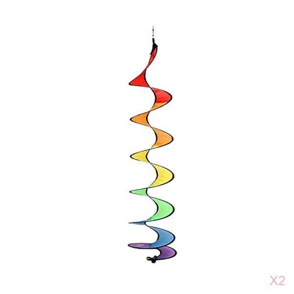 2pcs 55'' Rainbow Spiral Windmill Windsock Camp Tent Home Garden Decor Toy