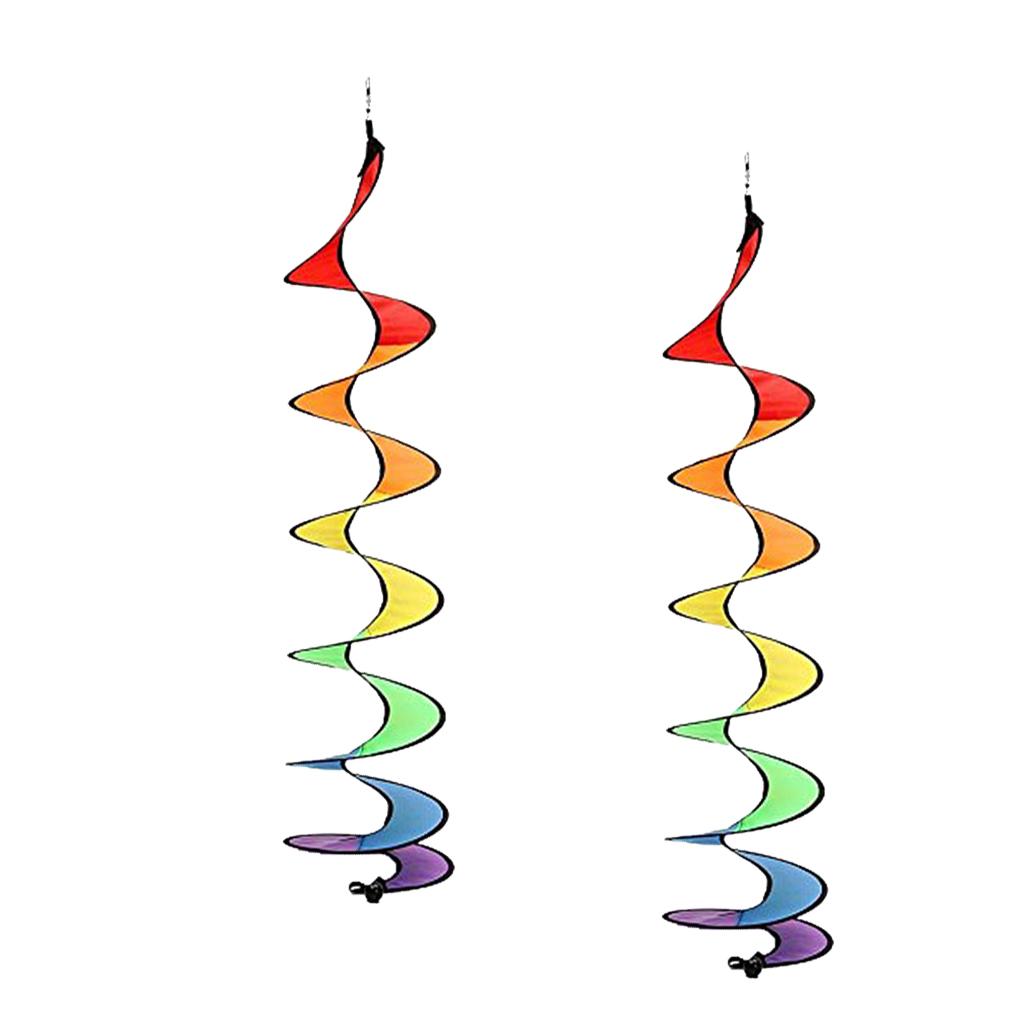2pcs 55'' Rainbow Spiral Windmill Windsock Camp Tent Home Garden Decor Toy