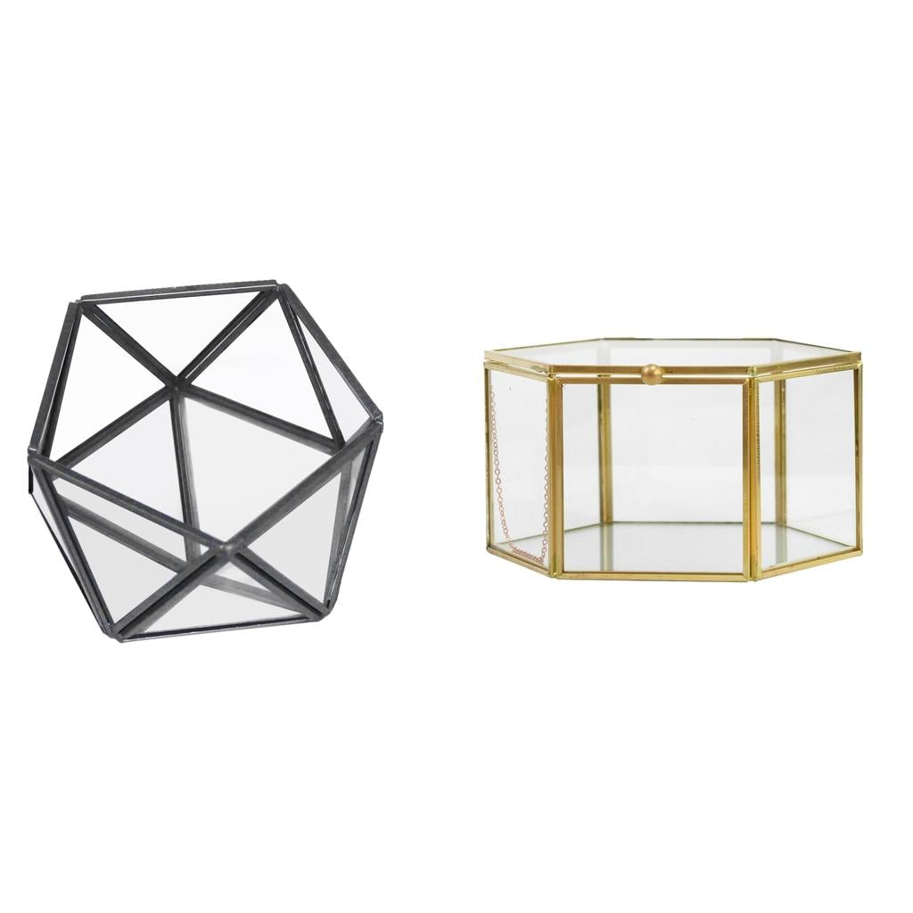 2Pcs Glass Geometric Terrarium Succulent Planter Flower Vase Container