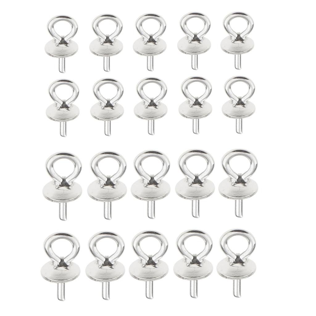 20Pieces Sterling Silver 925 Pendant Clasp Pearl Bail Pins Connector 4mm 5mm