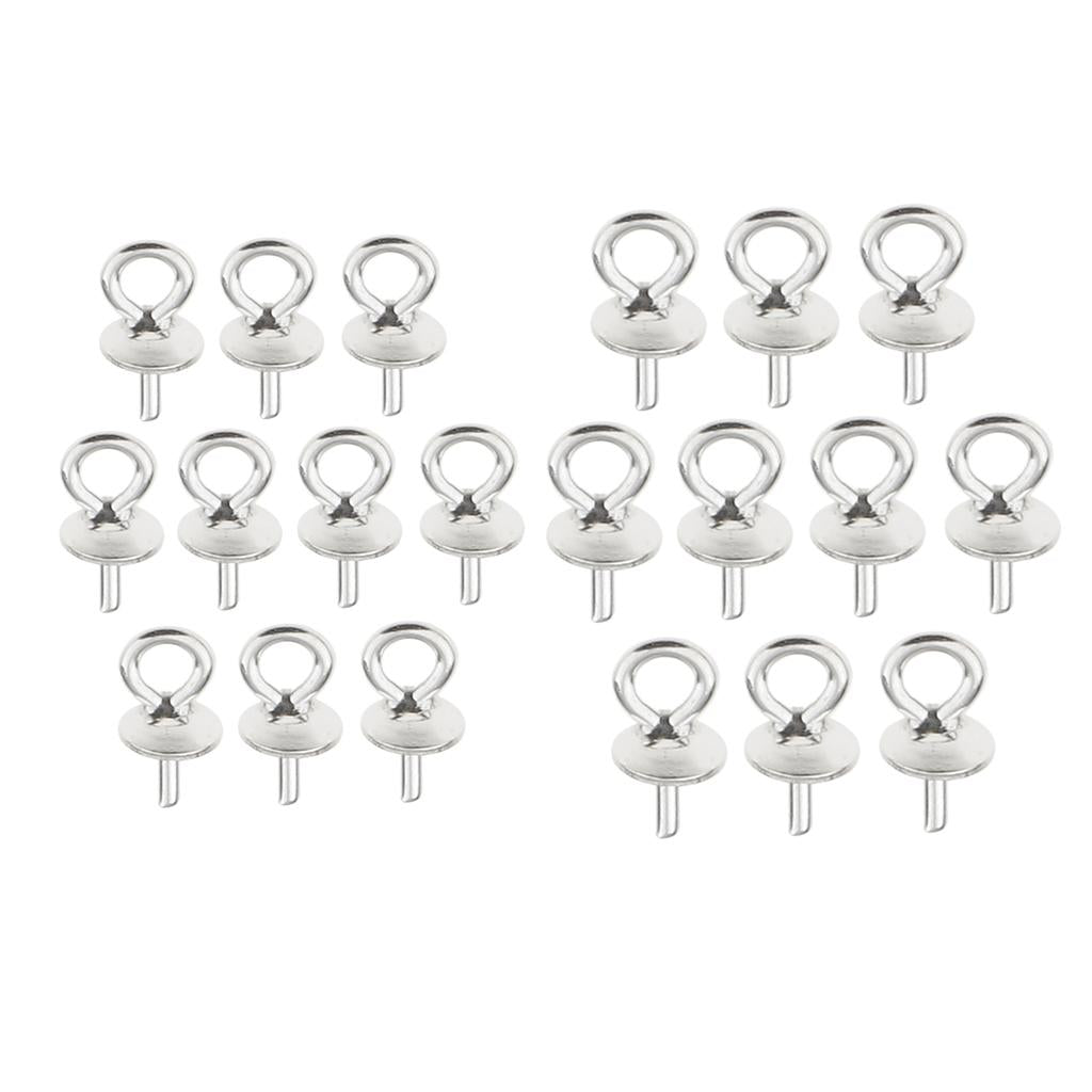 20Pieces Sterling Silver 925 Pendant Clasp Pearl Bail Pins Connector 4mm 5mm