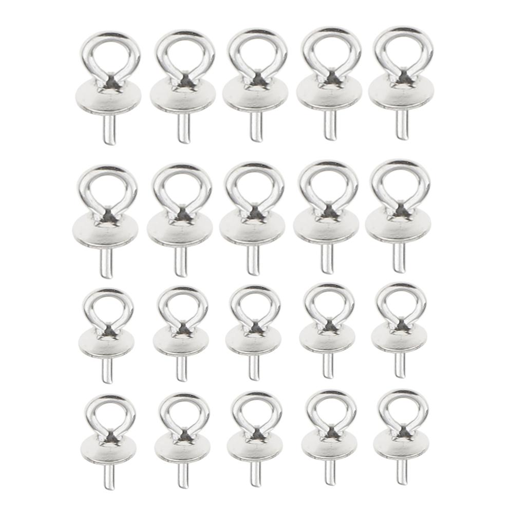 20Pieces Sterling Silver 925 Pendant Clasp Pearl Bail Pins Connector 4mm 5mm