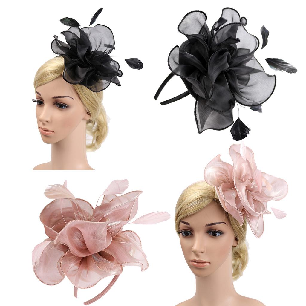 2pcs Lady Flower Fascinator Hat 1920s Gatsby Bridal Headband Cocktail Party