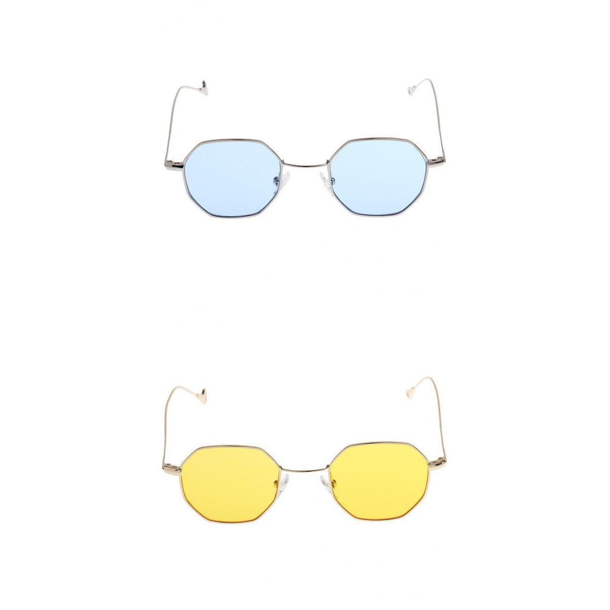 2x Summer Octagon Sunglasses Unisex Retro Fashion Eyeglasses Blue+Yellow