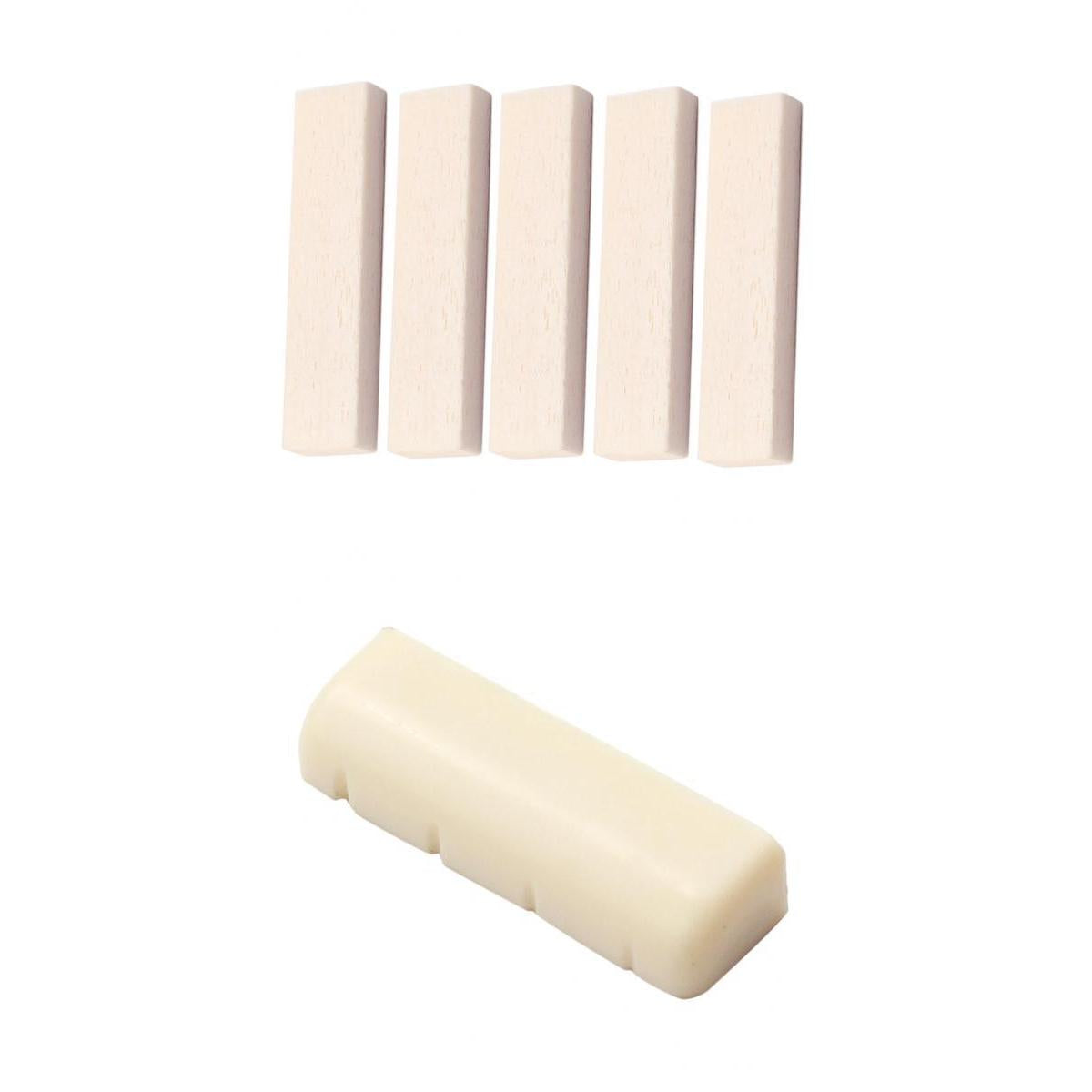 5 Pieces Unslotted Guitar Blank Nuts +10 Pieces Cream Bone Banjo Top Nuts