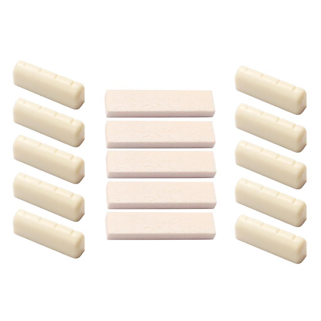 5 Pieces Unslotted Guitar Blank Nuts +10 Pieces Cream Bone Banjo Top Nuts