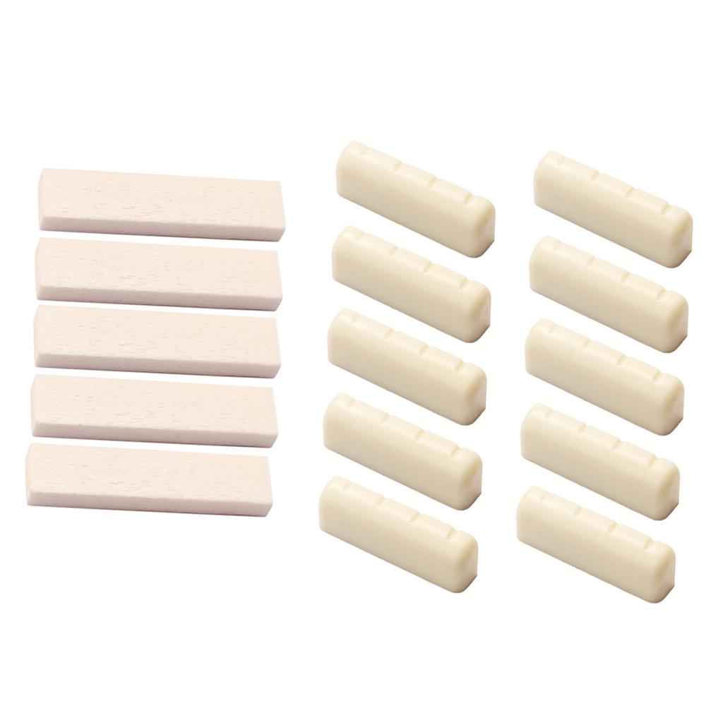 5 Pieces Unslotted Guitar Blank Nuts +10 Pieces Cream Bone Banjo Top Nuts