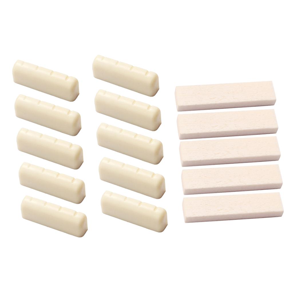 5 Pieces Unslotted Guitar Blank Nuts +10 Pieces Cream Bone Banjo Top Nuts