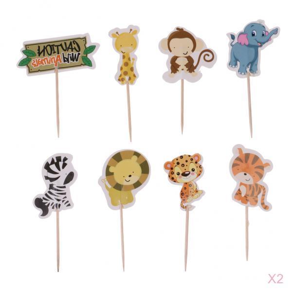 48 Pieces Wild Animal Cupcake Toppers Cake Picks Wedding Baby Shower Decor