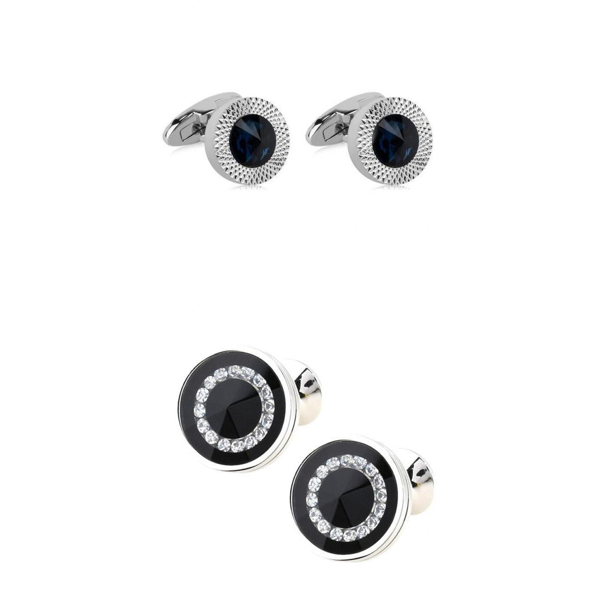 2 Pair Fashion Men Round Rhinestone Copper Cufflinks for Wedding Party Gifts