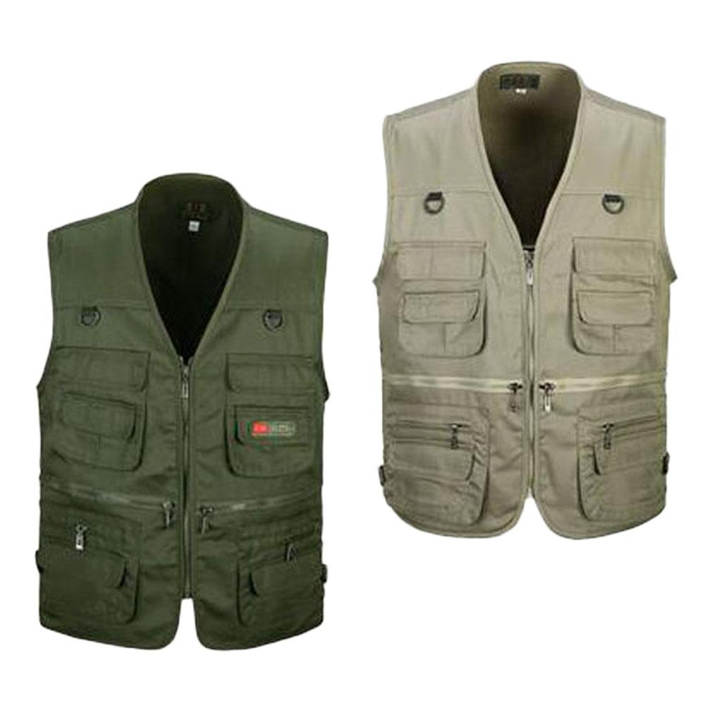 2pcs Men's Multi Pocket Waistcoat Fishing Outdoor Travel Photography Vest