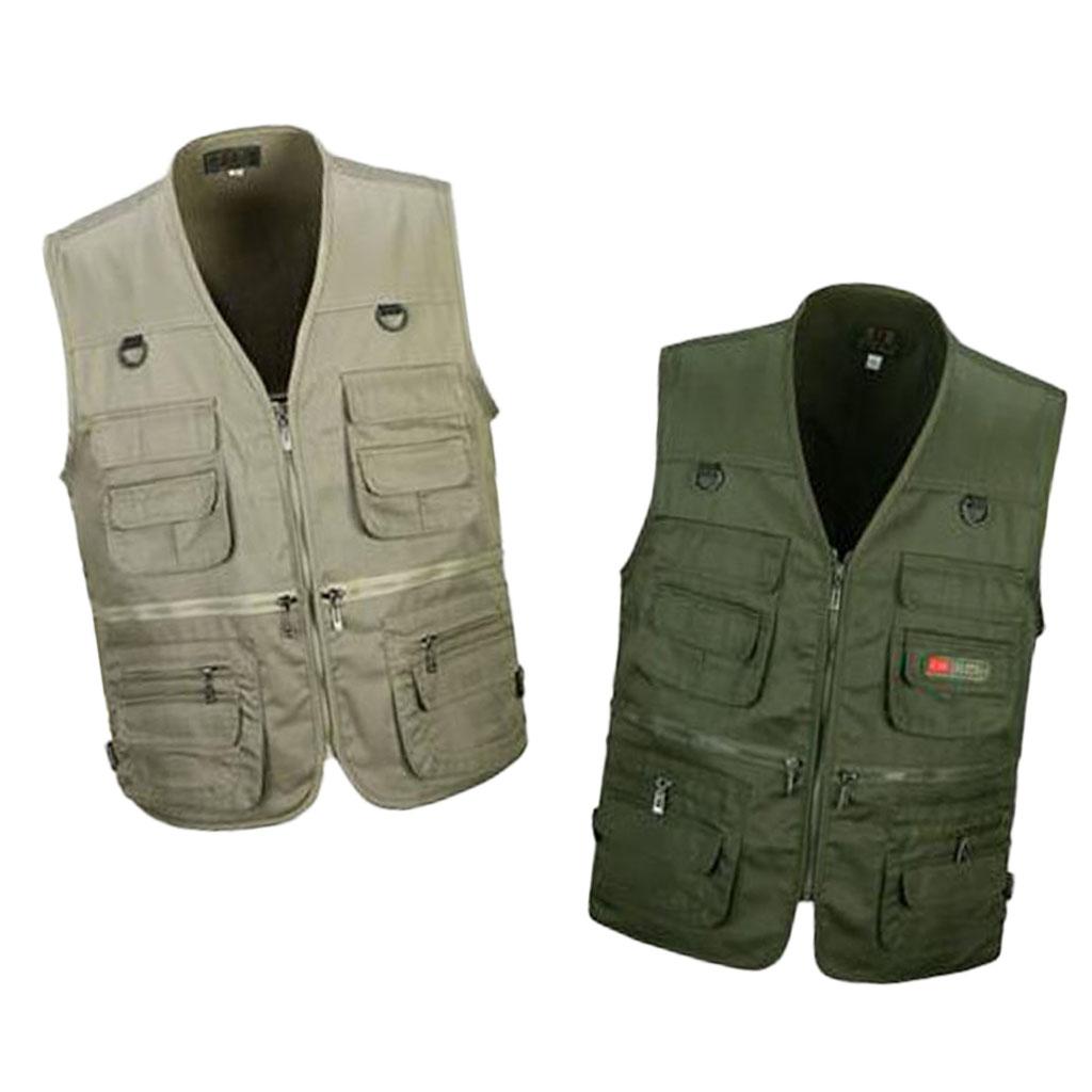 2pcs Men's Multi Pocket Waistcoat Fishing Outdoor Travel Photography Vest