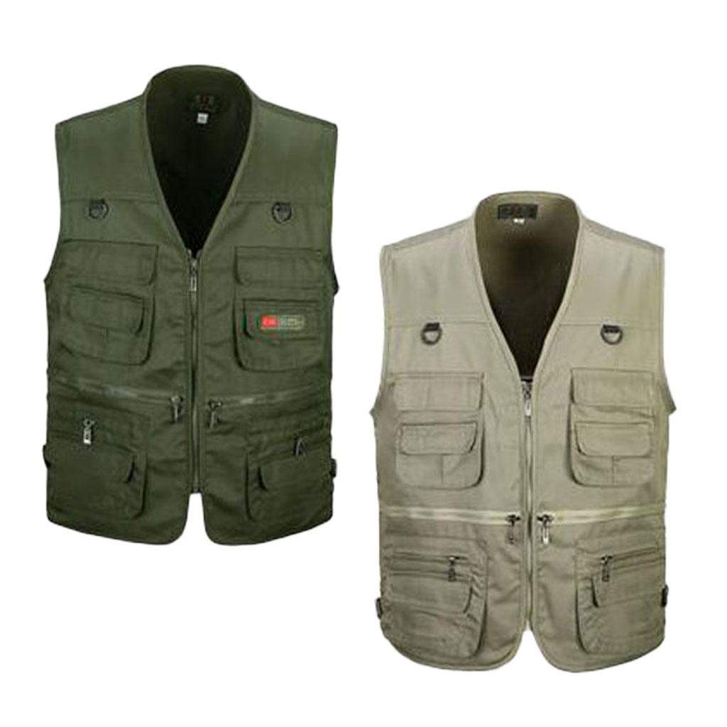 2pcs Men's Multi Pocket Waistcoat Fishing Outdoor Travel Photography Vest