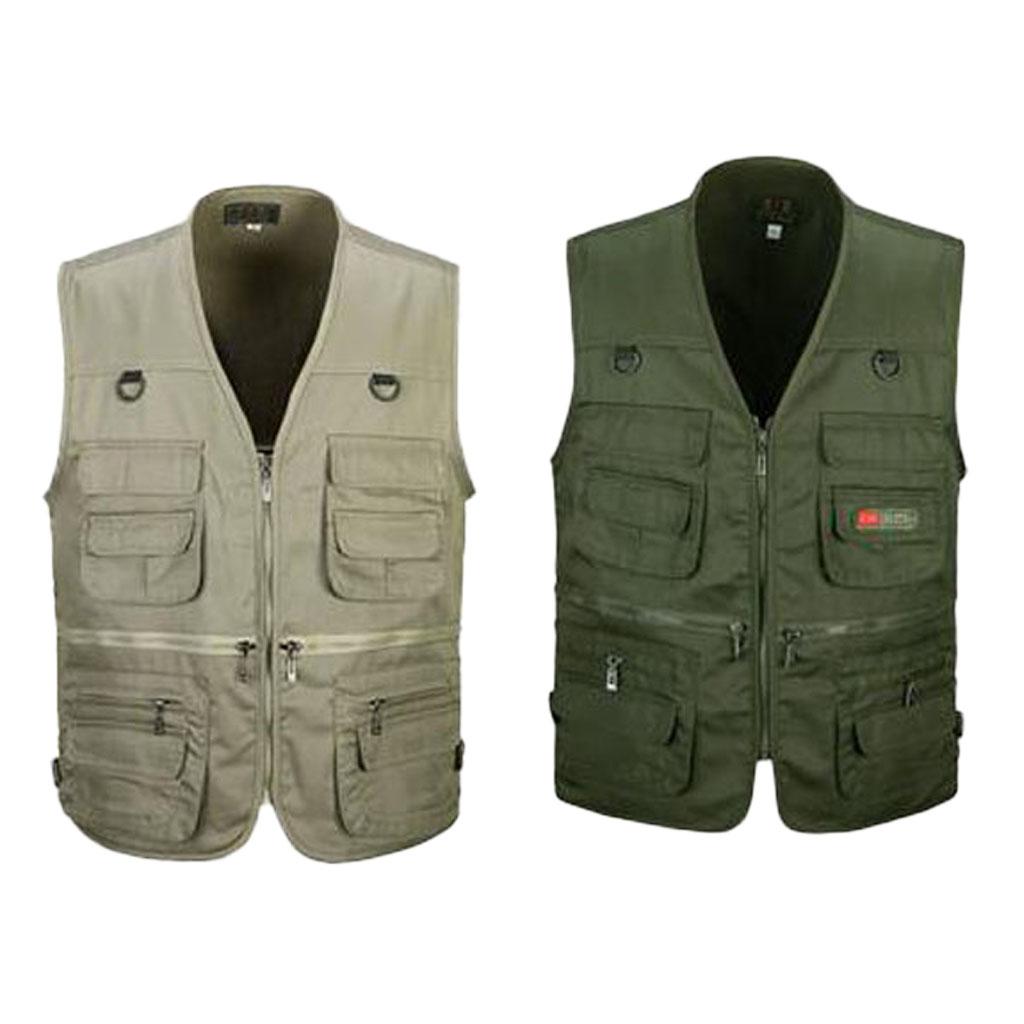 2pcs Men's Multi Pocket Waistcoat Fishing Outdoor Travel Photography Vest