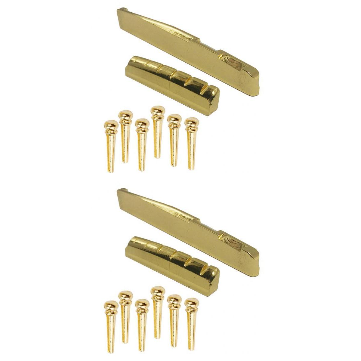 Brass Bridge Pins Pegs Saddle Nut Set for Acoustic Folk Guitar