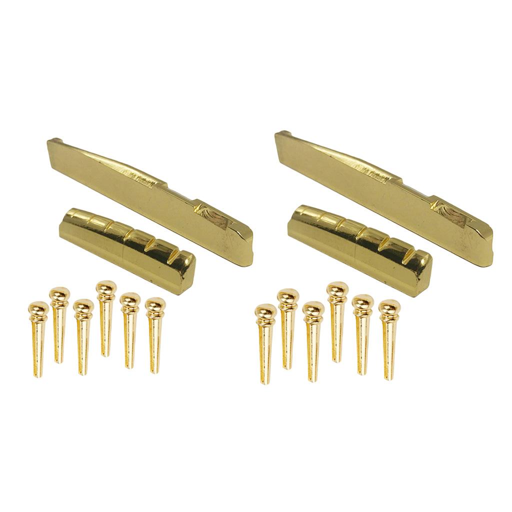 Brass Bridge Pins Pegs Saddle Nut Set for Acoustic Folk Guitar
