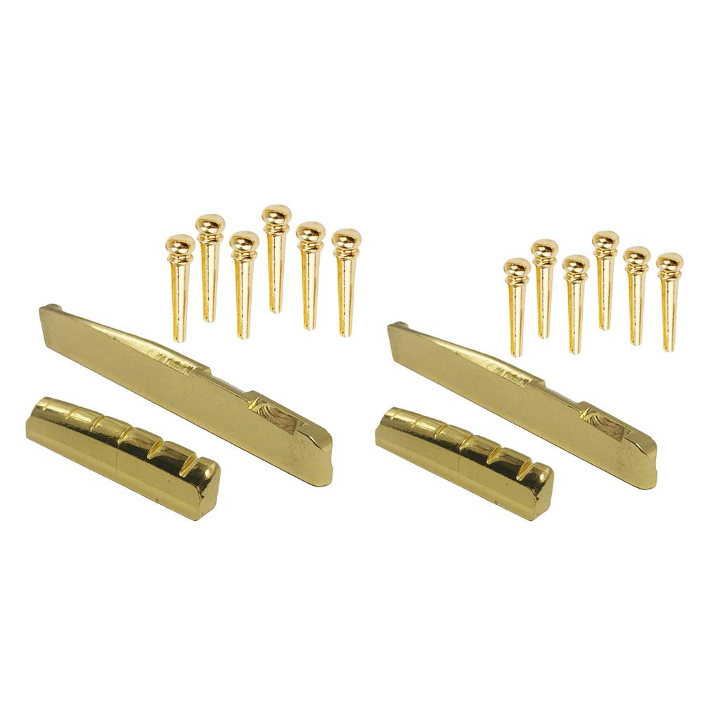 Brass Bridge Pins Pegs Saddle Nut Set for Acoustic Folk Guitar