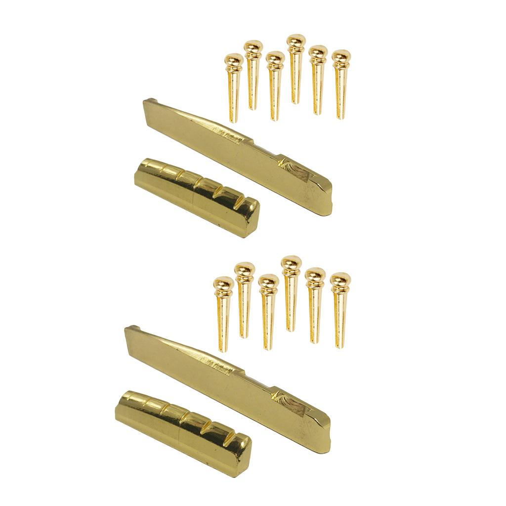 Brass Bridge Pins Pegs Saddle Nut Set for Acoustic Folk Guitar