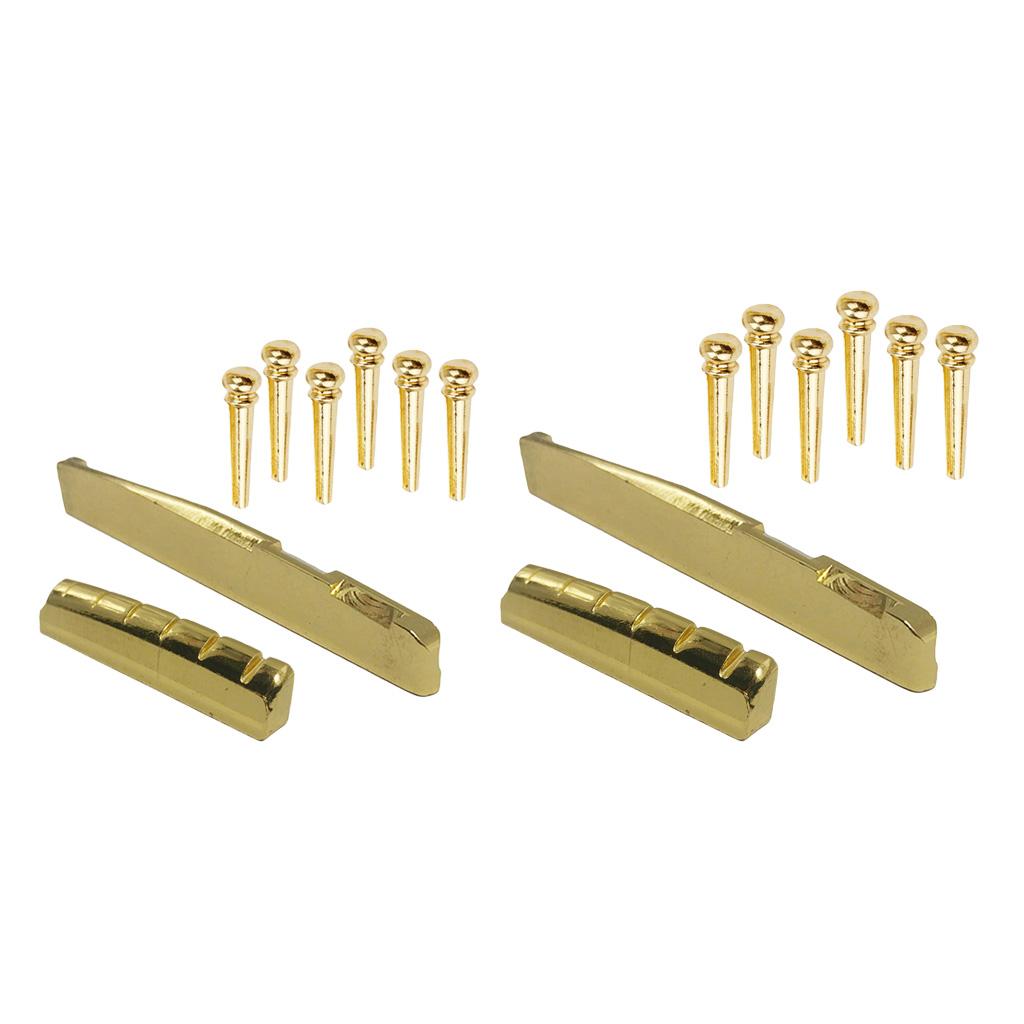 Brass Bridge Pins Pegs Saddle Nut Set for Acoustic Folk Guitar