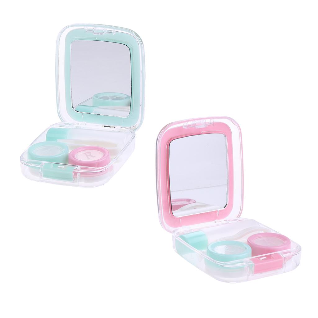 2pcs Travel Cute Mini Contact Lens Case Holder Storage Mirror Box Container