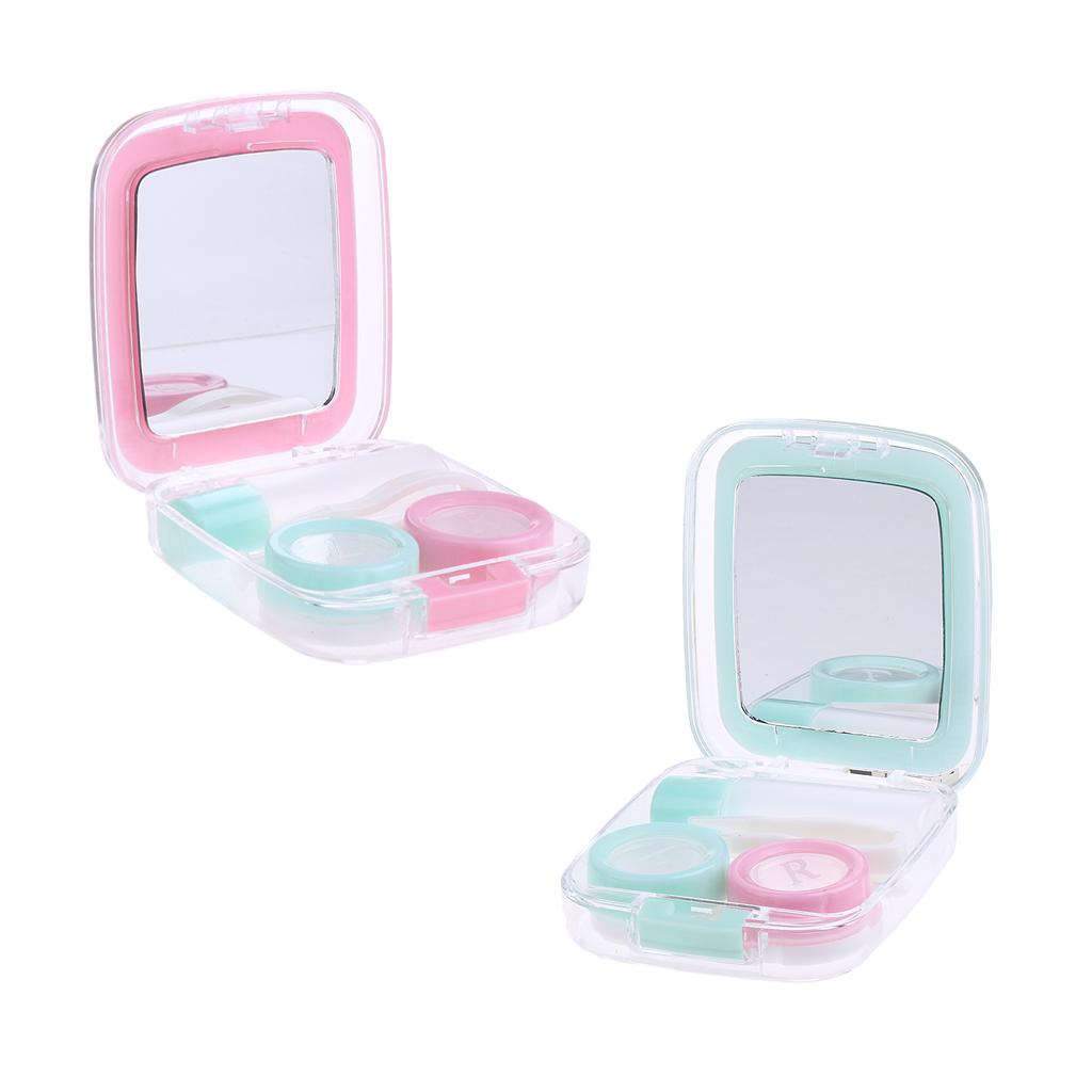 2pcs Travel Cute Mini Contact Lens Case Holder Storage Mirror Box Container