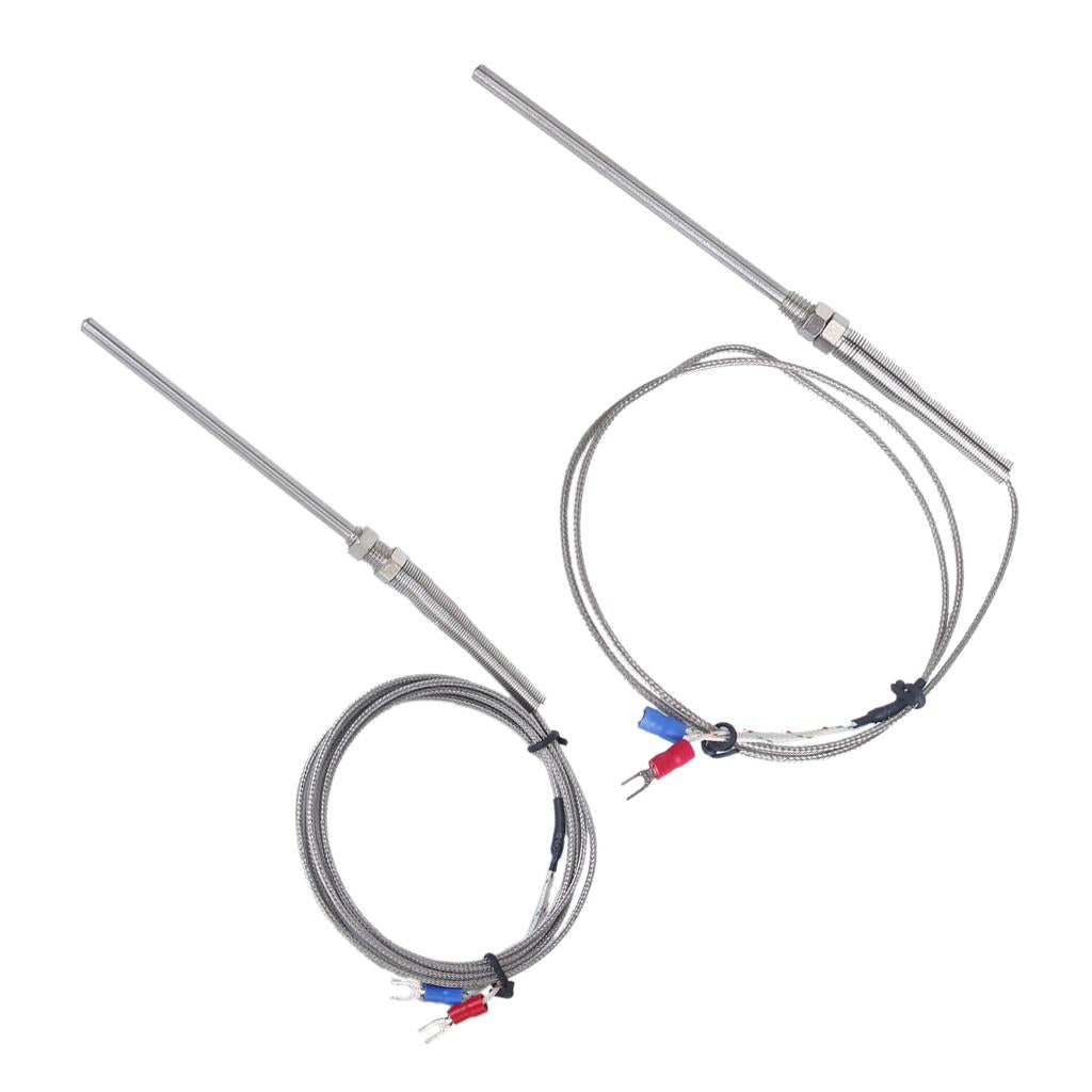 2x 100mm Spade K-Type Temperature Controller Thermocouple Sensor Probe 1m+2m