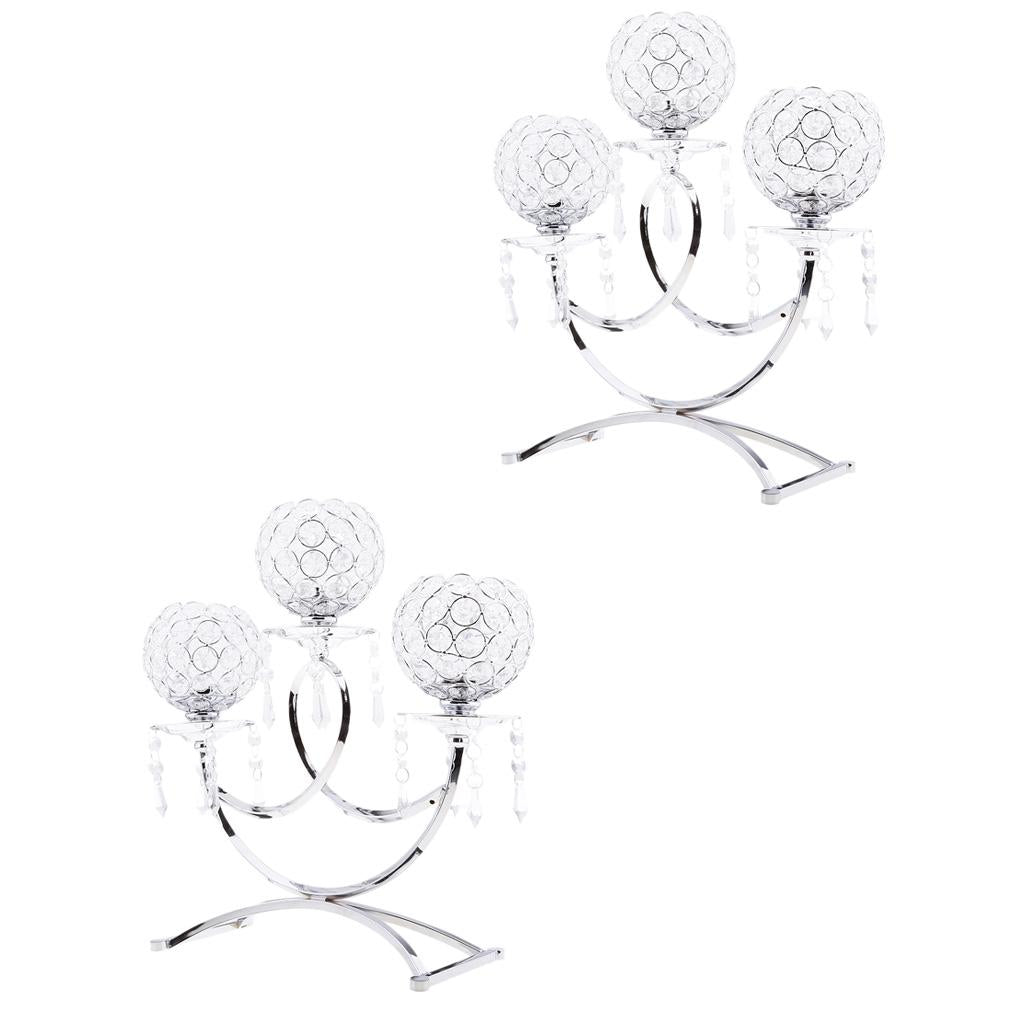 2pcs Vintage Candle Holder 3-Arm Candelabra Wedding Centerpieces Silver