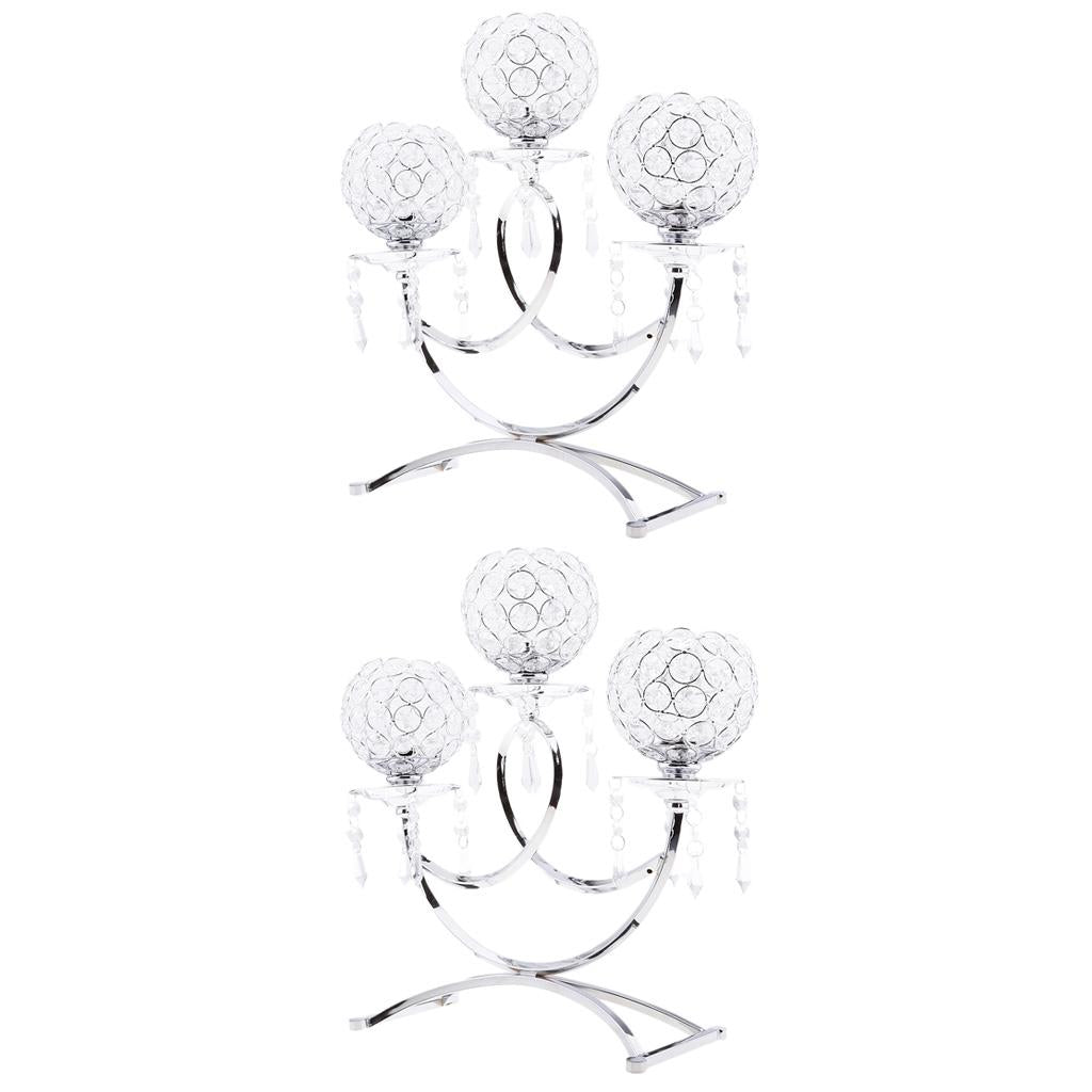 2pcs Vintage Candle Holder 3-Arm Candelabra Wedding Centerpieces Silver