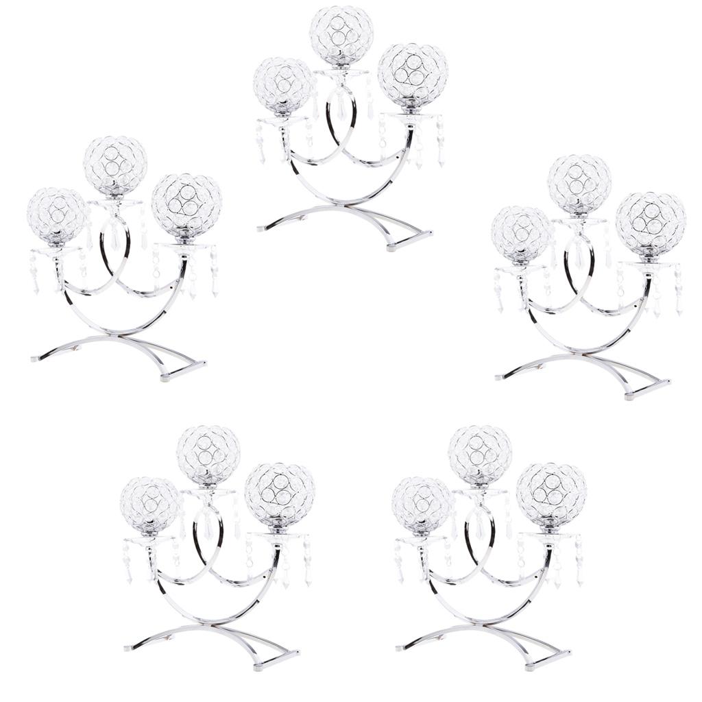 5pcs Vintage Candle Holder 3-Arm Candelabra Wedding Centerpieces Silver