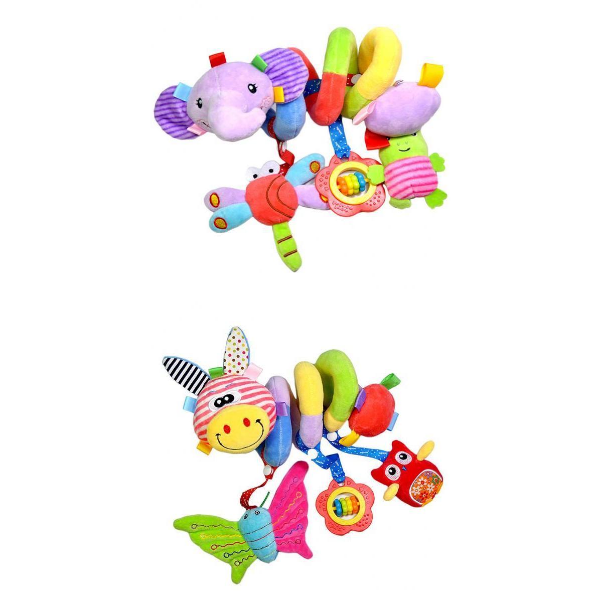 2 Pieces Musical Plush Crib Bed Stroller Baby Pram Rattle Hanging Bell Toys