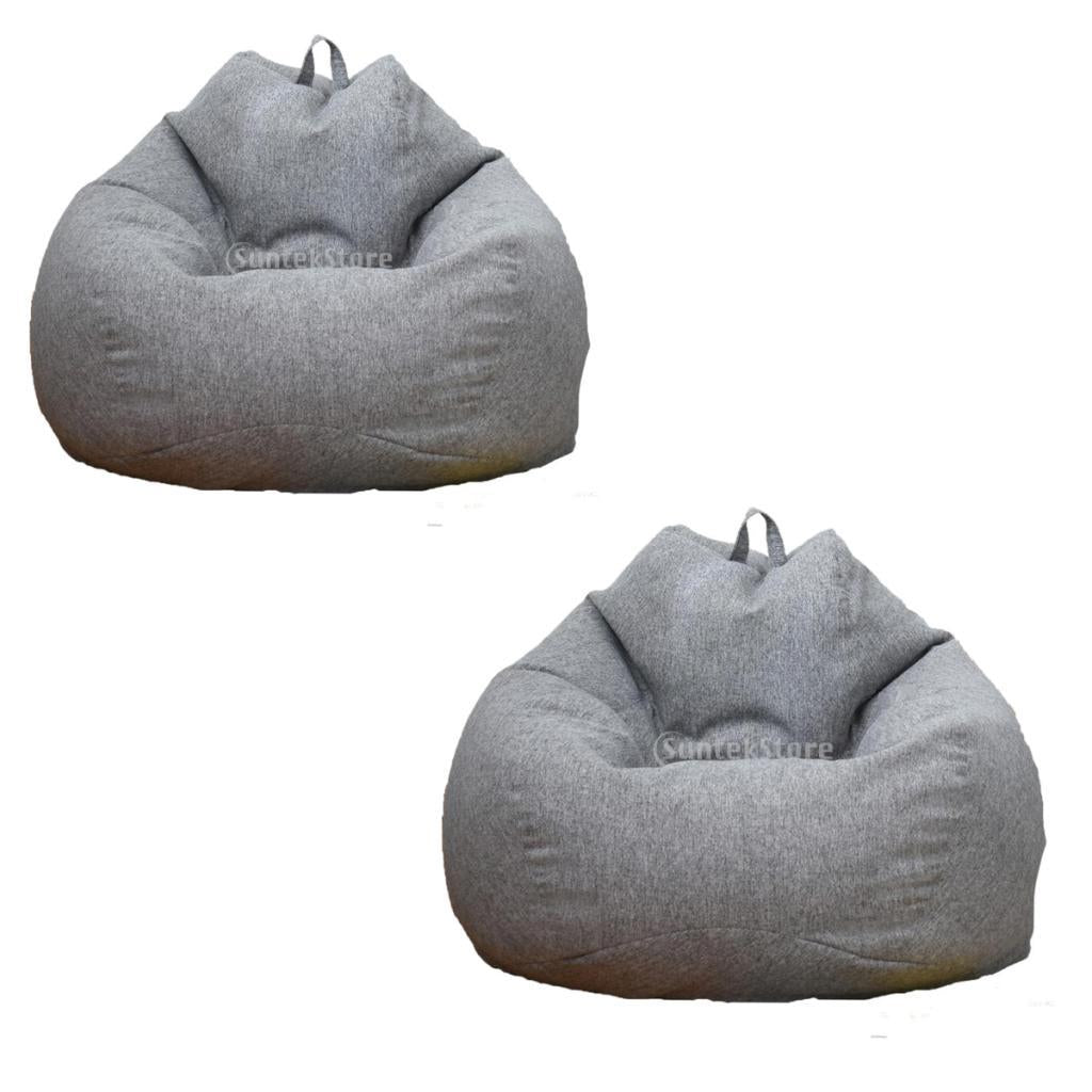 2 Pieces Solid Color Linen Large Stuffed Animals Storage Bean Bag Cover Gray