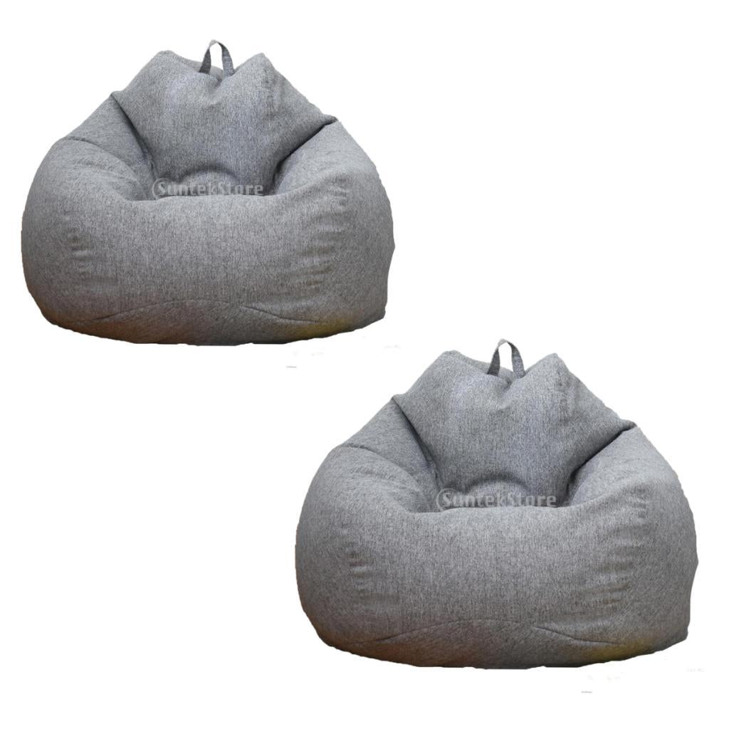 2 Pieces Solid Color Linen Large Stuffed Animals Storage Bean Bag Cover Gray
