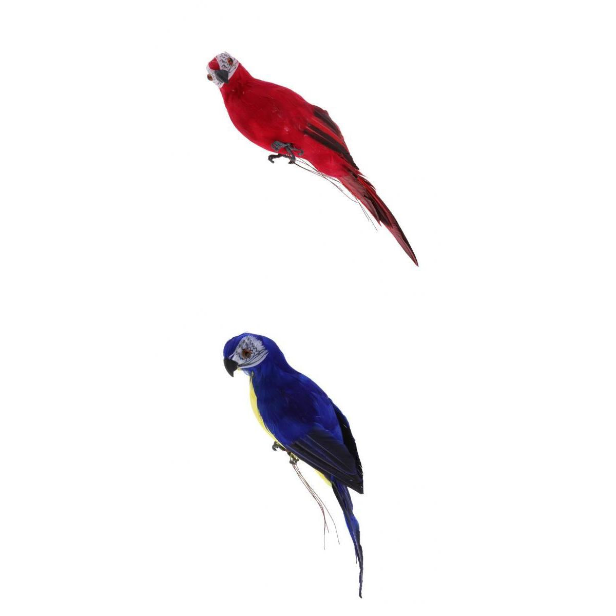 2x Realistic Parrot Artificial Feather Bird Animal Ornament Decor Red & Blue