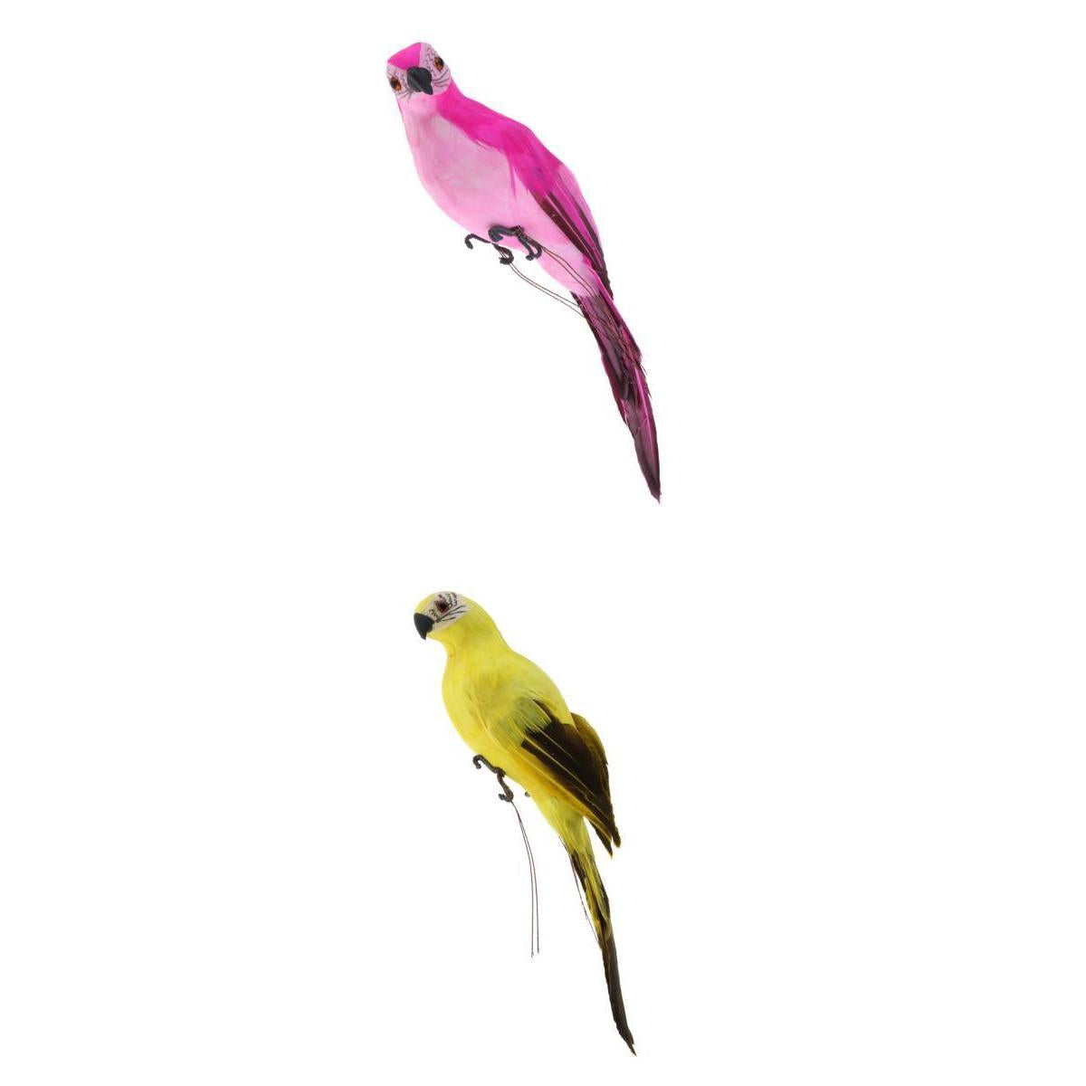 2x Realistic Parrot Artificial Feather Bird Animal Ornament Rose Red Yellow