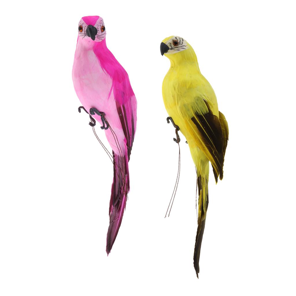 2x Realistic Parrot Artificial Feather Bird Animal Ornament Rose Red Yellow