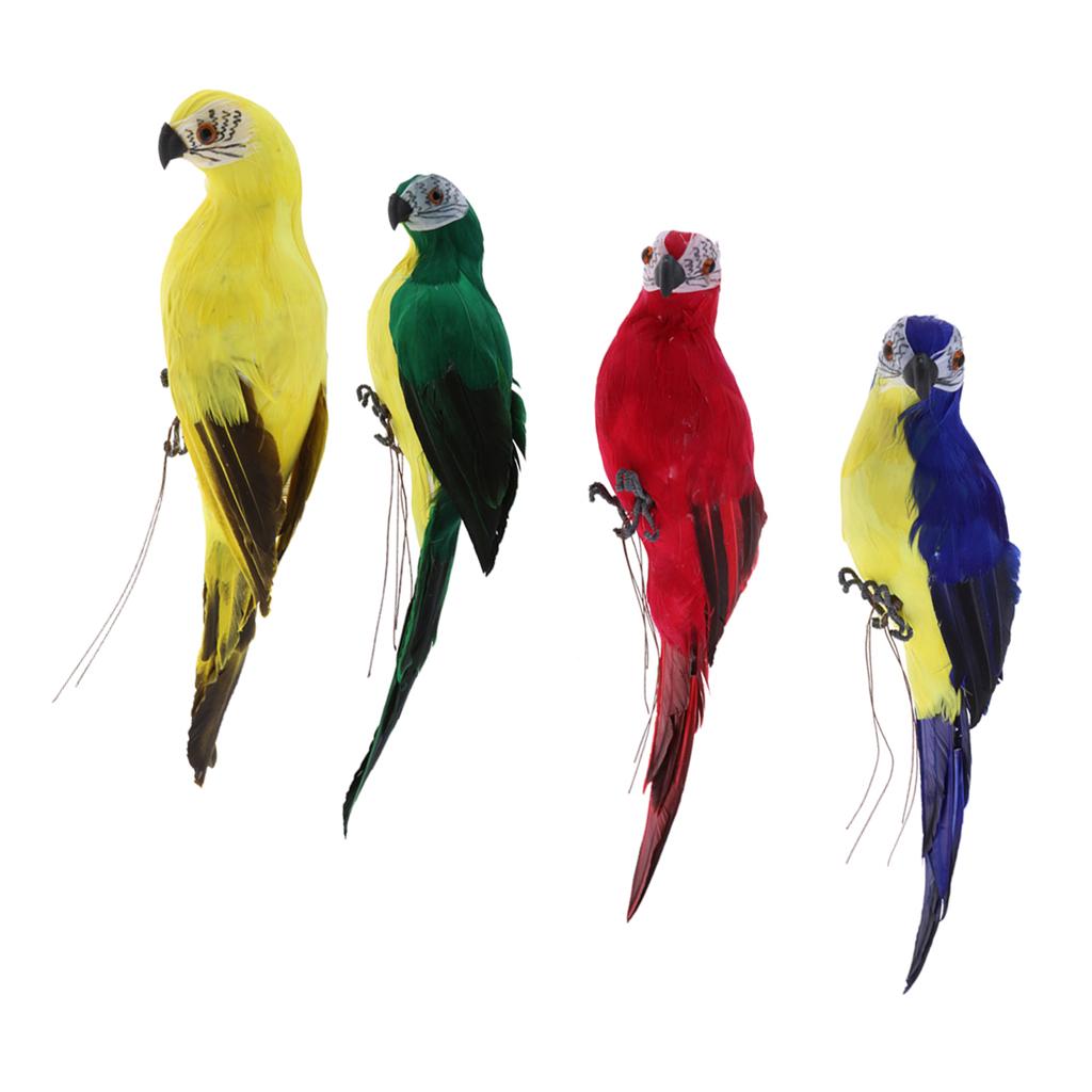 4x Realistic Parrot Artificial Feather Bird Animal Ornament Figurine Decor