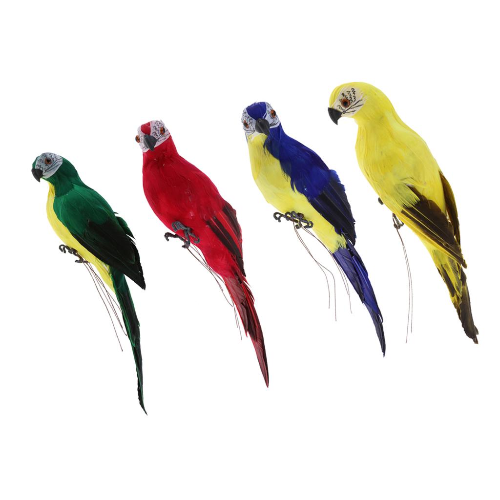4x Realistic Parrot Artificial Feather Bird Animal Ornament Figurine Decor