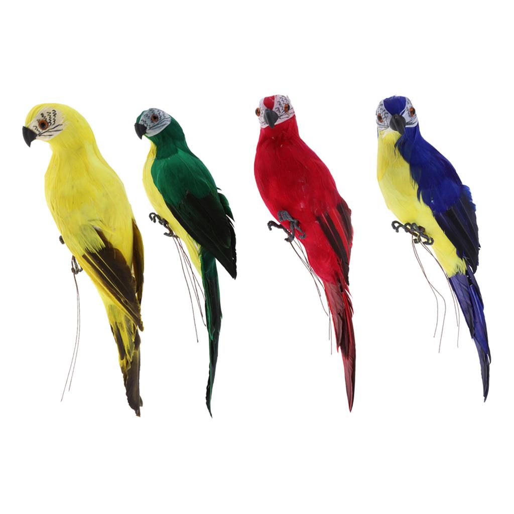 4x Realistic Parrot Artificial Feather Bird Animal Ornament Figurine Decor